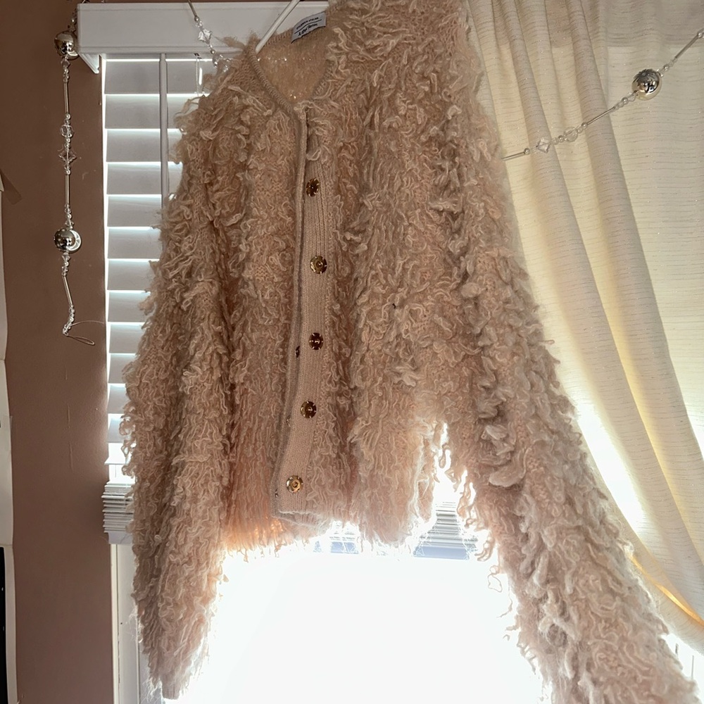 And other stories light pink fringe cardigan jacket size XL super cute and warm!